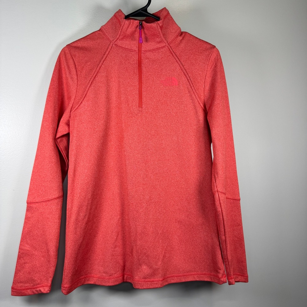 The North Face Quarter Zip Pullover Womens Med Heathered Coral Logo Sweatshirt